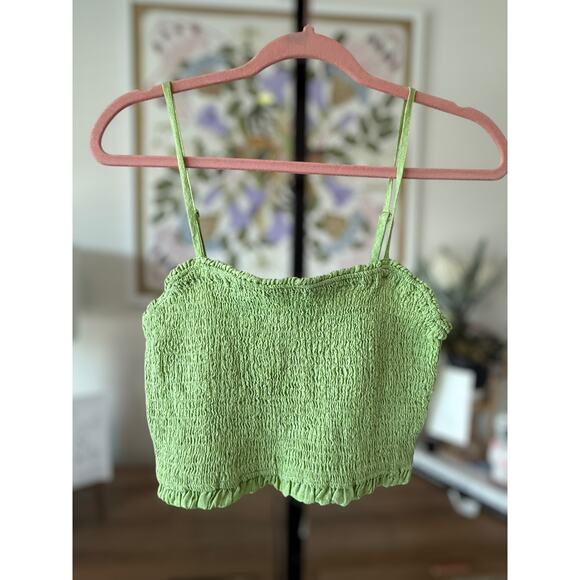 NWOT C&C California 100% Linen Smocked Crop Top Summer Green Womens Size Medium - Picture 5 of 9